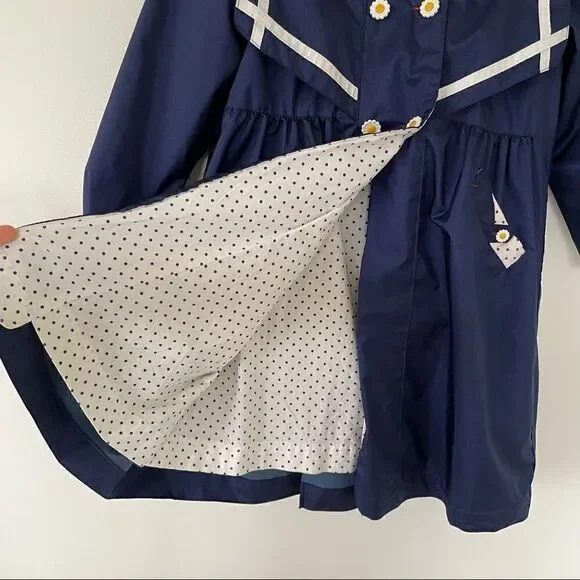 Rothschild Vintage 1980s 80s Edwardian Girls Dress Coat Size Large Blue Hooded
